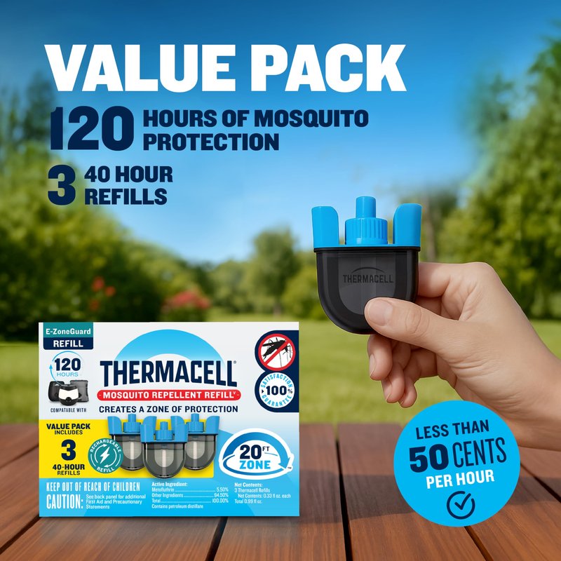 Thermacell E-ZoneGuard Mosquito Repellent Refill with 20-Foot Zone of Scientifically Proven Outdoor Protection; Rechargeable; 120-Hr Refill; Bug Spray Alternative; Scent Free; DEET-Free