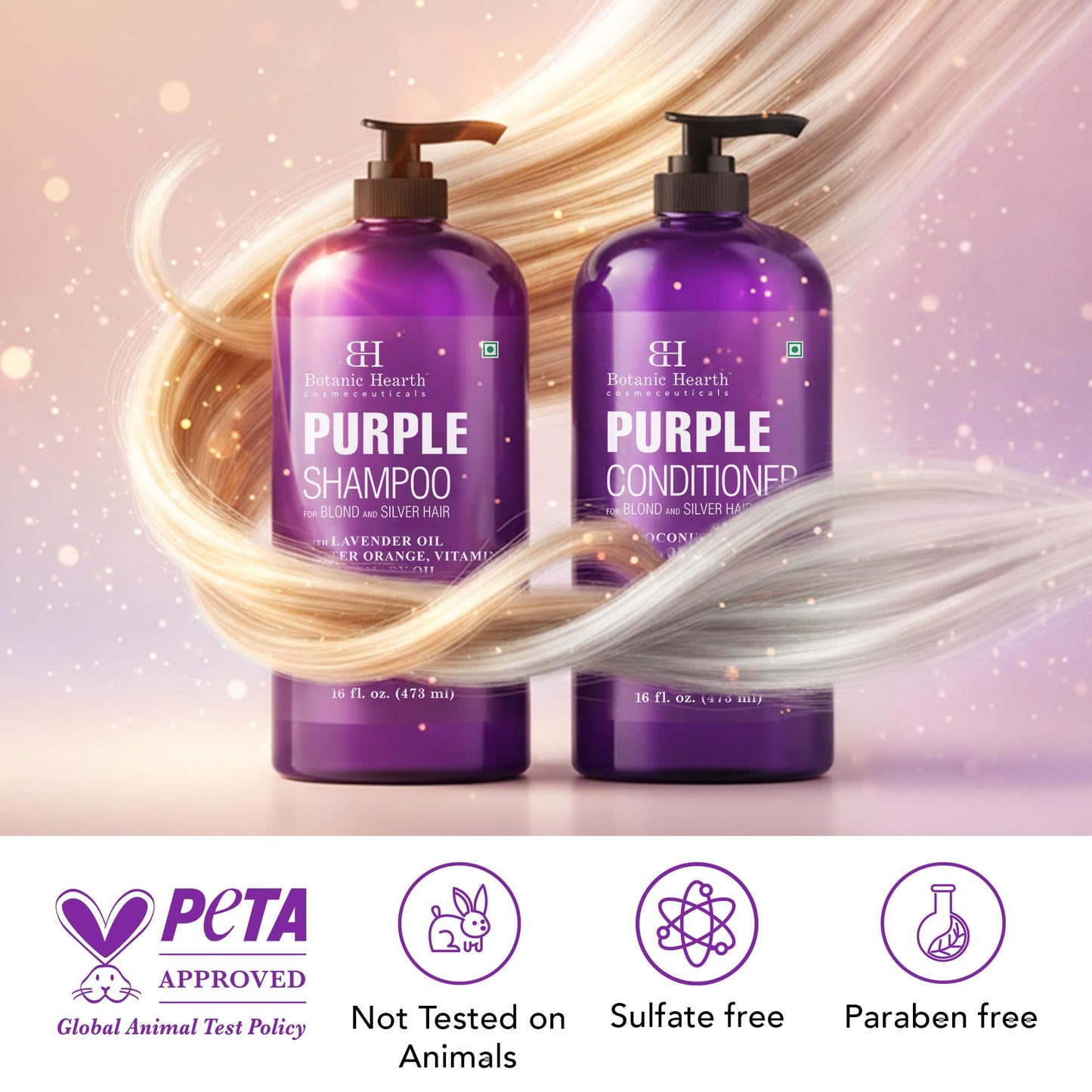 Botanic Hearth Purple Shampoo And Conditioner Set | For All Shades Of Blonde, Silver And Gray Hair | Enhances Highlights | Sulfate Free, Paraben Free, 16 Fl Oz Each