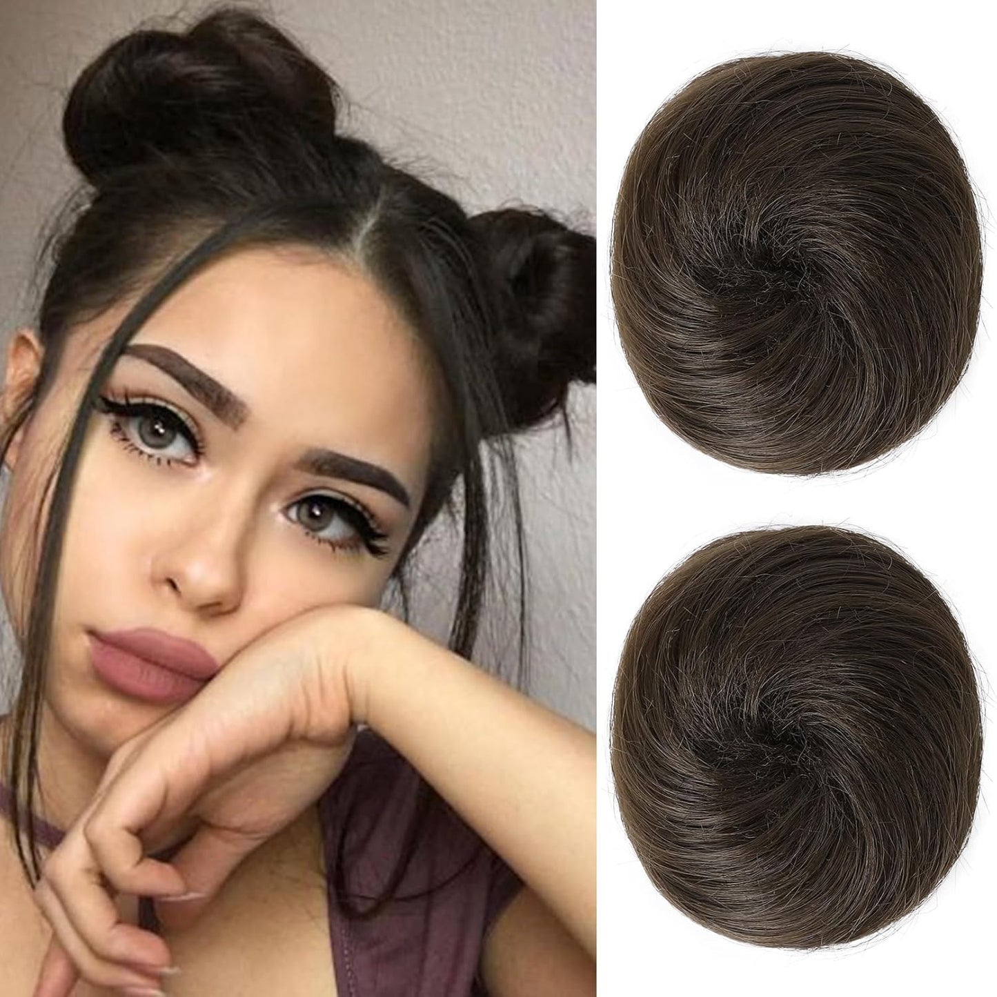 REECHO Mini Claw Clips - Messy & Cat Ears Hair Bun Extensions | 2-Pack, 3.5" Wavy, Natural Black
