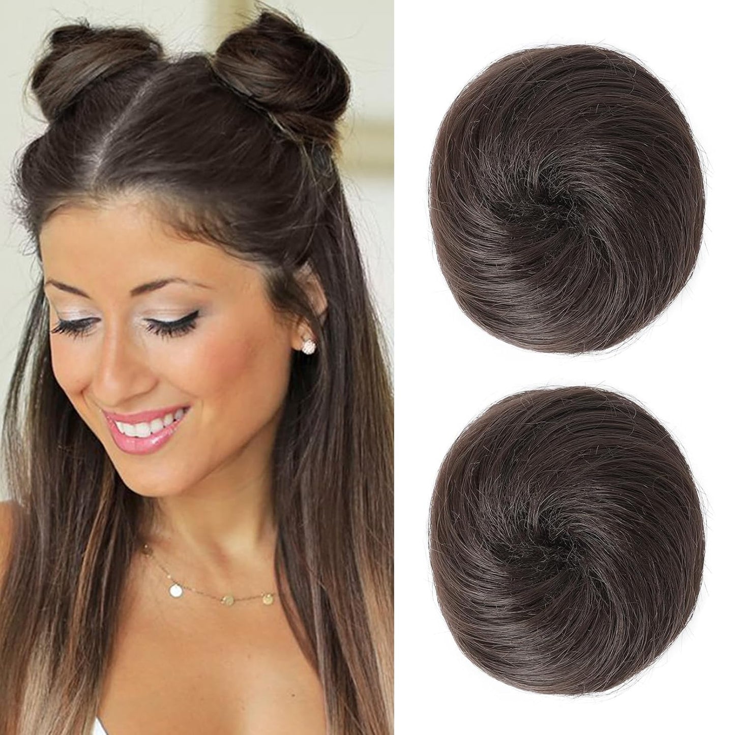 Mini Claw Clip Hair Bun Extensions - 2 PCS Messy & Cat Ears Updo Accessories | Golden Blonde Mix