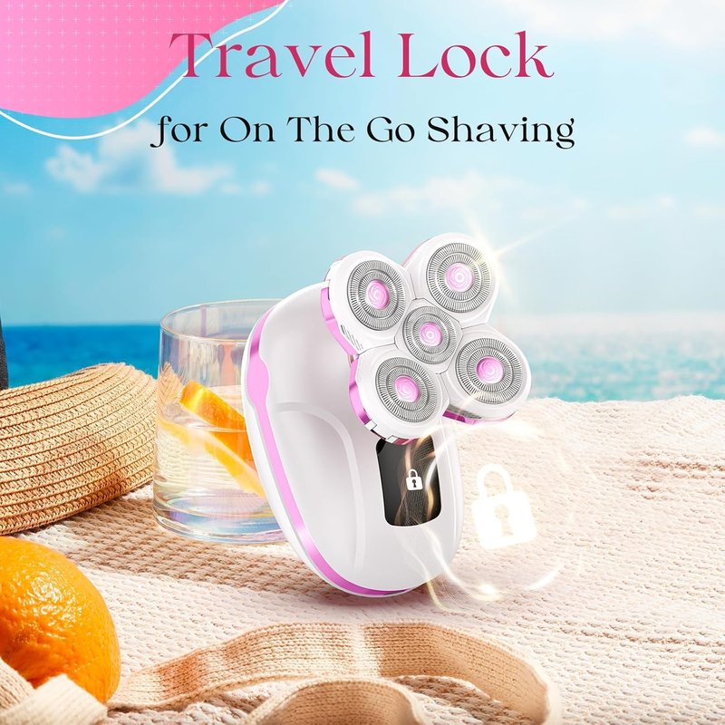 Electric Razors for Women Legs, Rechargeable Rotary Painless Shaver for Legs Bikini Facial Hair Removal, Body Wet/Dry Razor Water Resistant Grooming Kit, Cordless Womens Trimmer for Grooming, Lemon