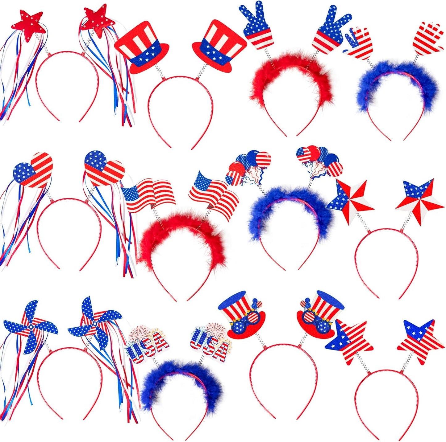 12PCS Patriotic Headbands for 4th of July | Red, White & Blue Party Accessories