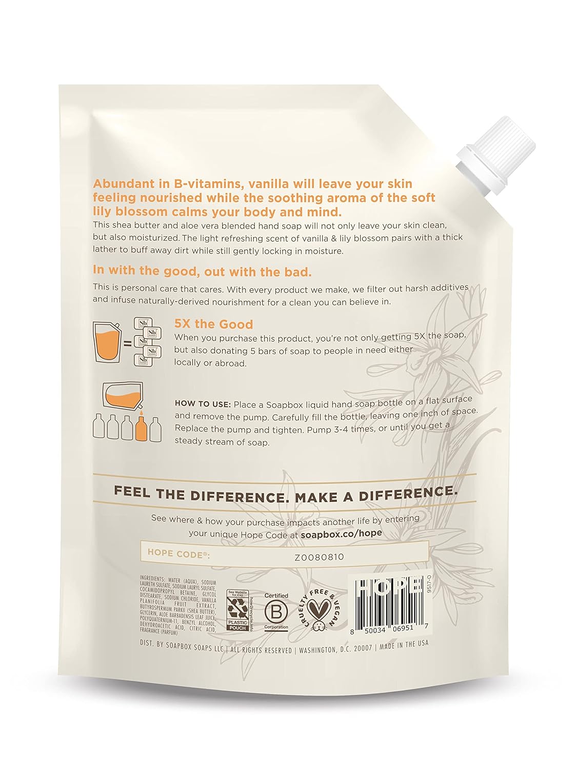 Vanilla Bean Liquid Hand Soap Refill - Moisturizing Gentle Cleanser | 64 oz, Clean Ingredients, No Harsh Chemicals