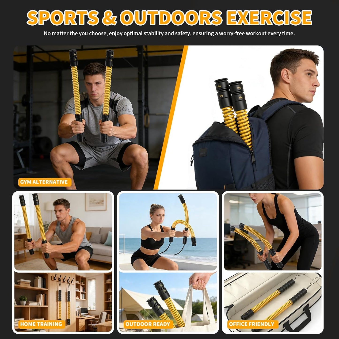 Heavy Duty Ropeless Battle Ropes - Portable Steel Core Exercise Ropes for Home Gym & Outdoor | Anti-Slip Ergonomic Handles for HIIT & Strength Training