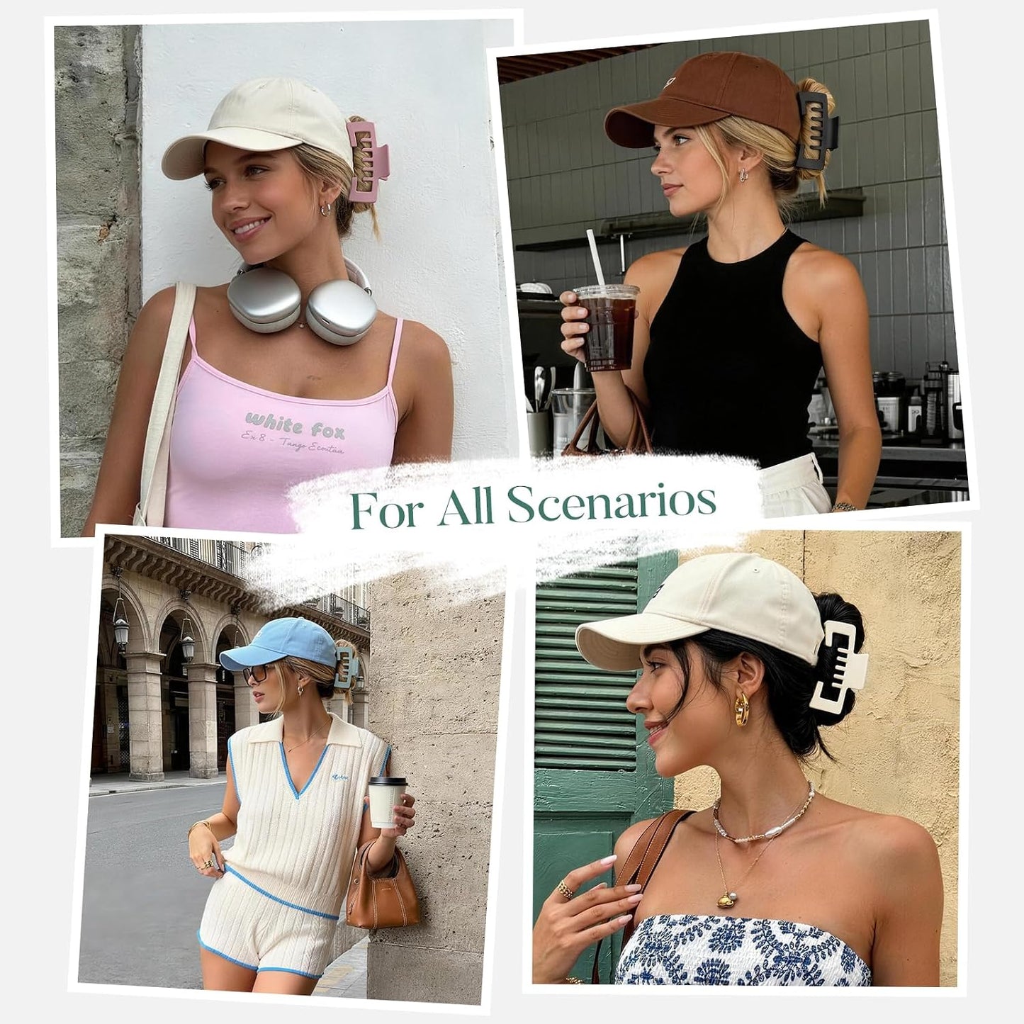 Hat Claw Clips for Women - 6 Pcs Non-Slip Clips for Baseball & Trucker Hats | 4.1 Inch, Muted Pastel