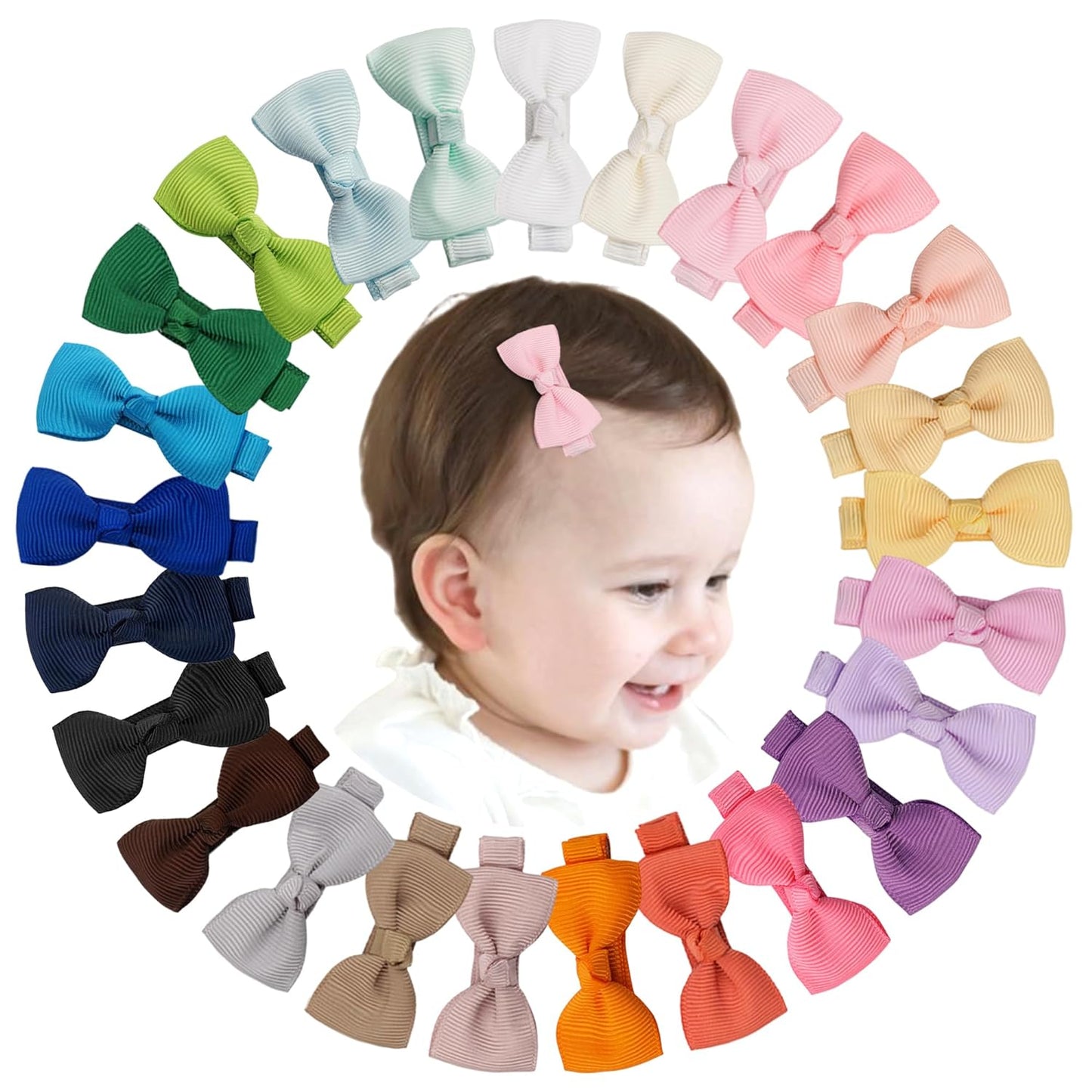 Baby Hair Clips - 50PCS Fully Lined Bows for Girls | Tiny 2" Alligator Clips for Infants & Toddlers