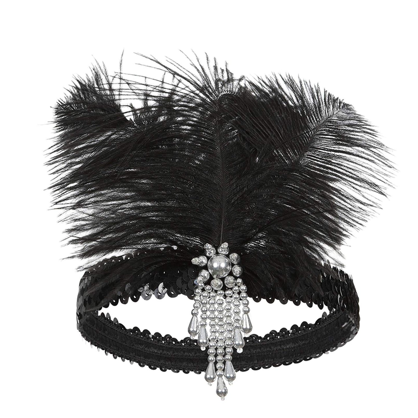 Lovfingu Roaring 20s Great Gatsby Women's Flapper Feather Headband 1920s Art Deco Headpiece Costume 23-New Silver