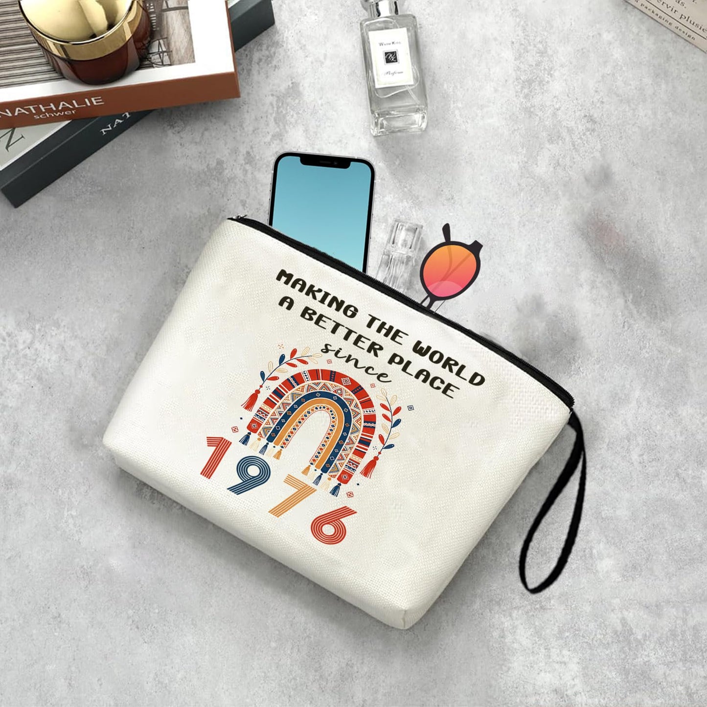 50th Birthday Gifts For Her 1976 Year BOHO Theme Makeup Bag 50 Years Old Birthday Decorations Funny Gift Ideas For Women Grandma Mom Wife Sister Aunt Friend Travel Cosmetic Bags For Christmas