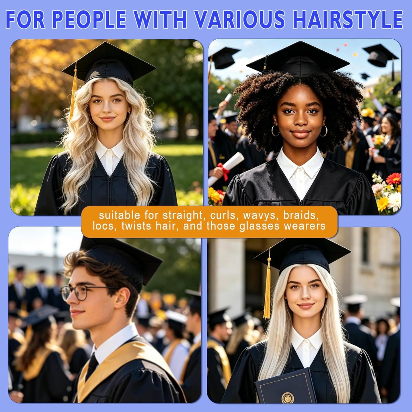 Graduation Cap Headband - Secure Anti-Fall Holder for Grad Caps | Black, 1 Pack