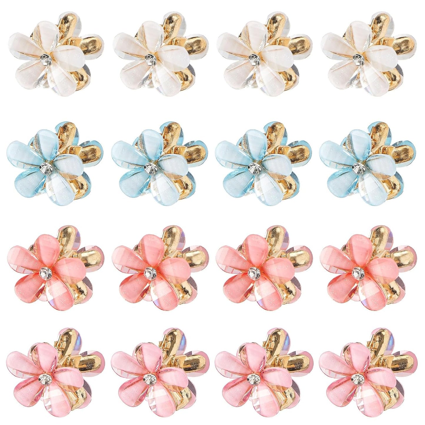 Colorful Mini Crystal Flower Hair Clips - 16PCS Non-Slip Claw Clips for Thin/Thick Curly Hair