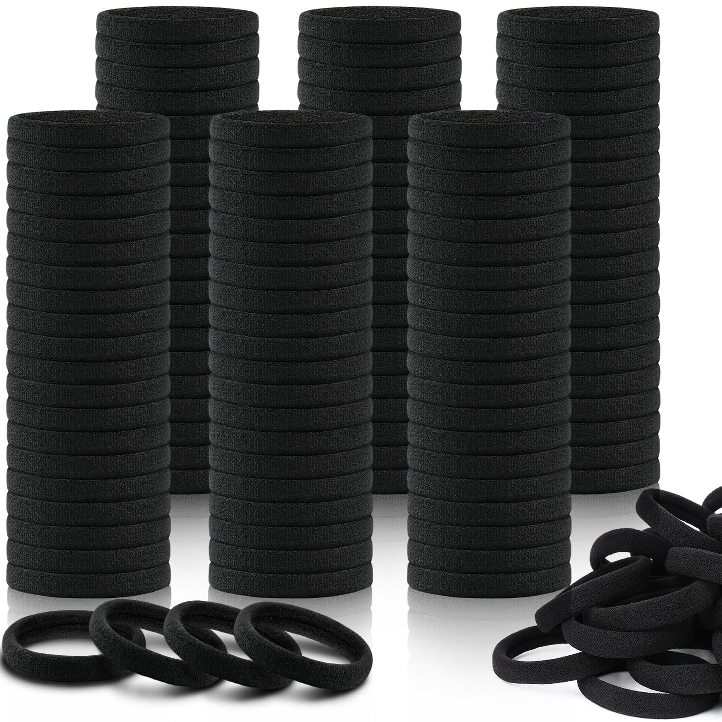 IKOCO Black Hair Ties - 150PCS No Damage Cotton Seamless Ponytail Holders for Thick Hair
