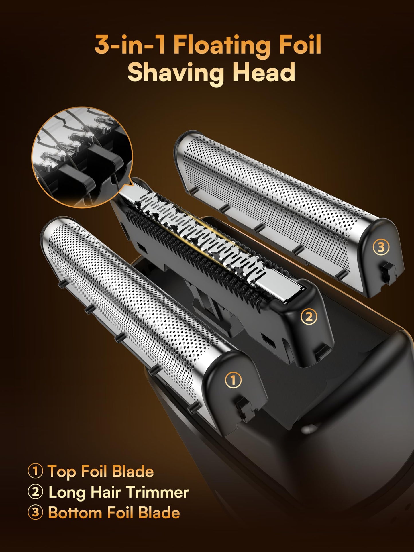 Electric Foil Shavers for Men: Mini Electric Razor with 3 Floating Blades, IPX7 Waterproof & USB-C Fast Charge Cordless Foil Shaver for Men with Travel Lock, Grooming Gift for Home & Travel