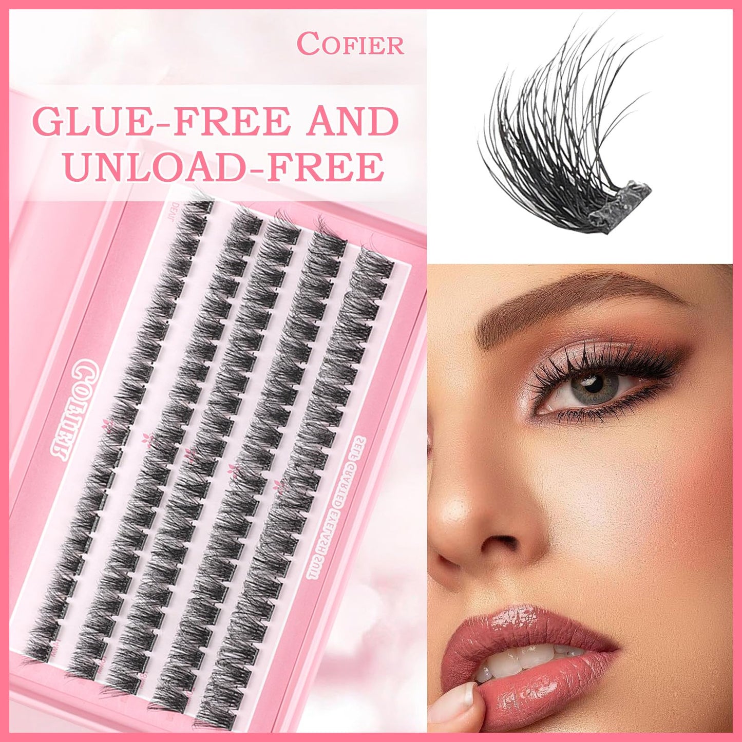 Glue-Free Wispy Lash Clusters Kit, 100 Pcs Individual Eyelash Clusters (12-20mm D Curl)- DIY Lash Extension Kit with Eyelashes Tweezers, Natural Fluffy Fake Lashes for Home Use, Beginners Friendly