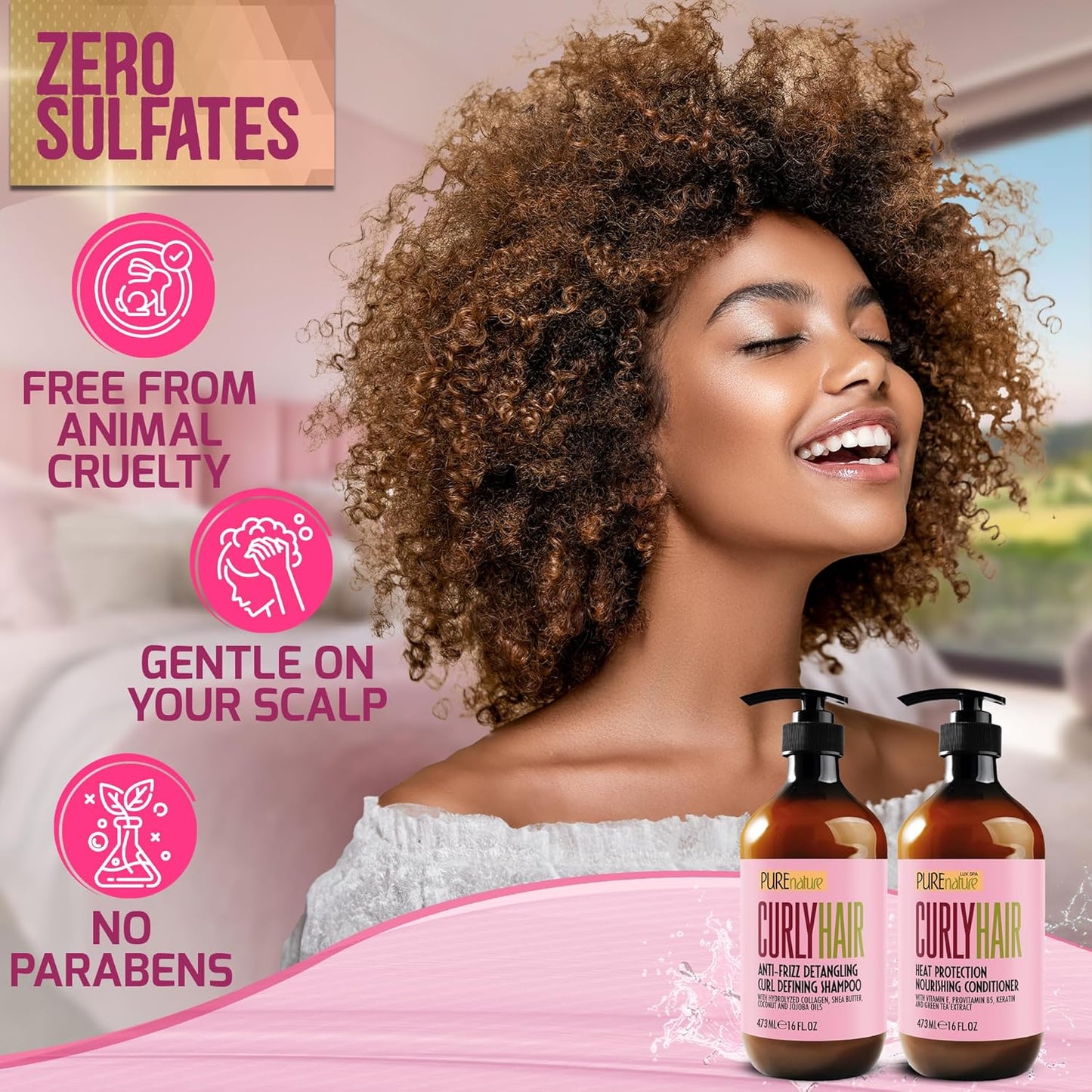 Curly Hair Shampoo & Conditioner Set - Sulfate-Free, Color Safe | Moisturizing for Wavy, Frizzy & Permed Styles with Argan Oil