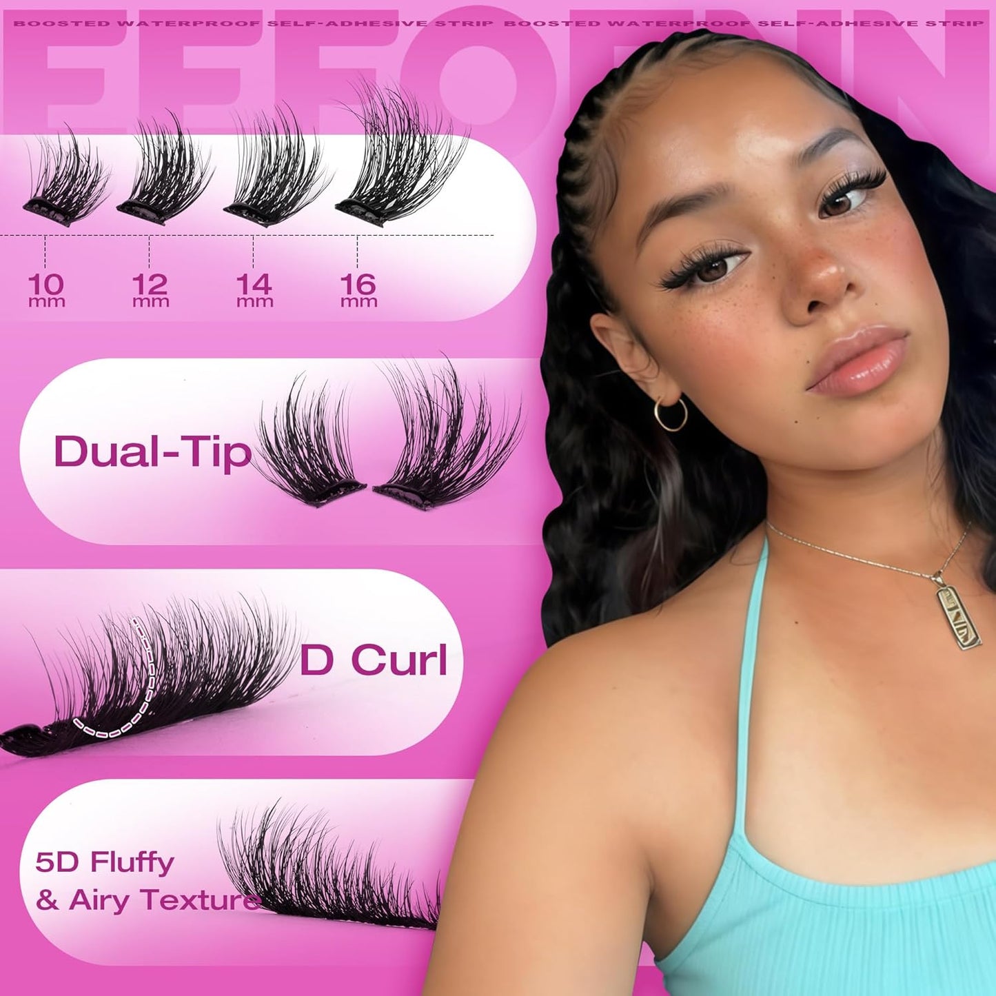 Self-Adhesive Lash Clusters - Fluffy Wispy Eyelashes Kit | Pre-Glued 10-16mm Press-On Lashes