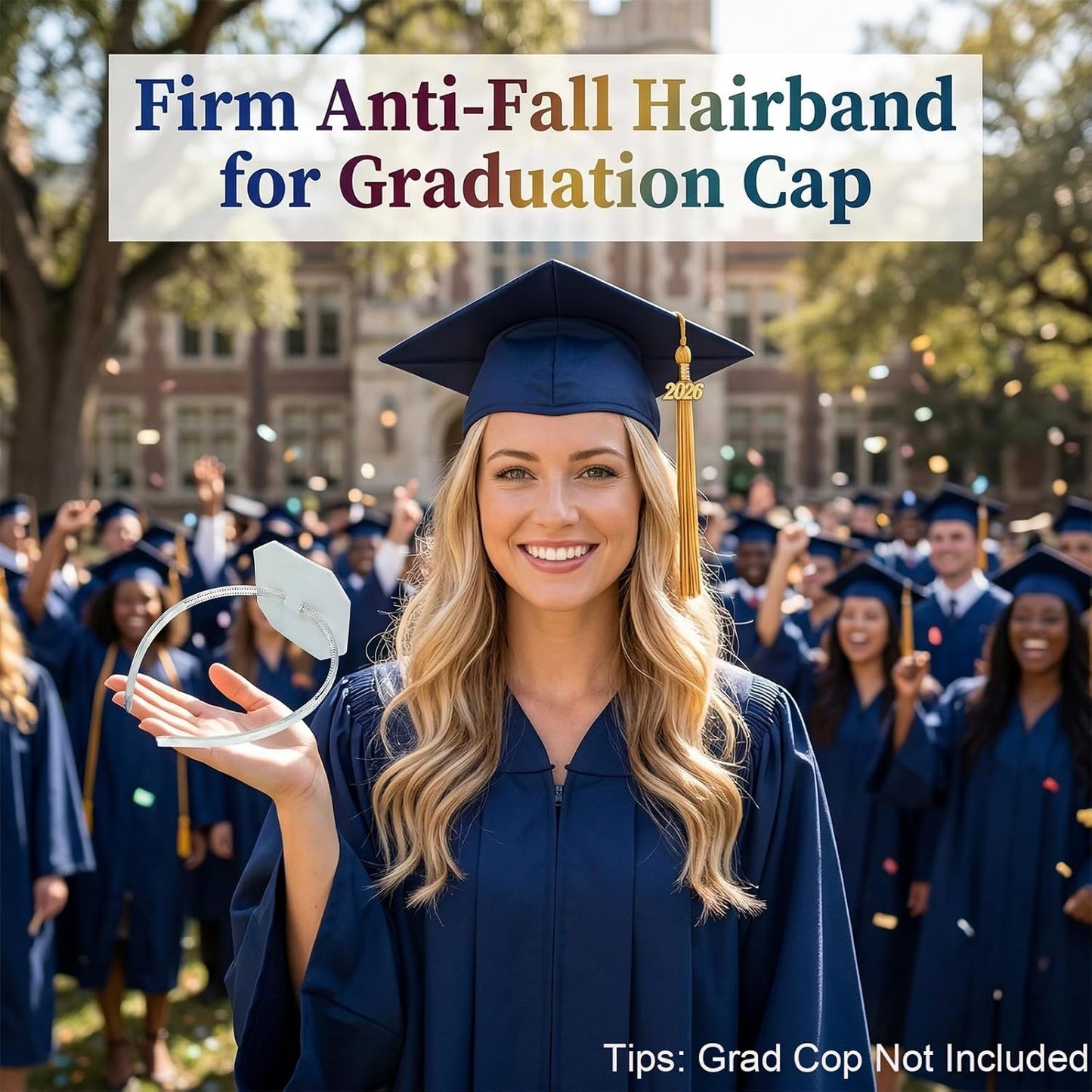 Graduation Cap Headband - Anti-Fall Firm Hairband Holder for Students | 2-Pack, Clear White