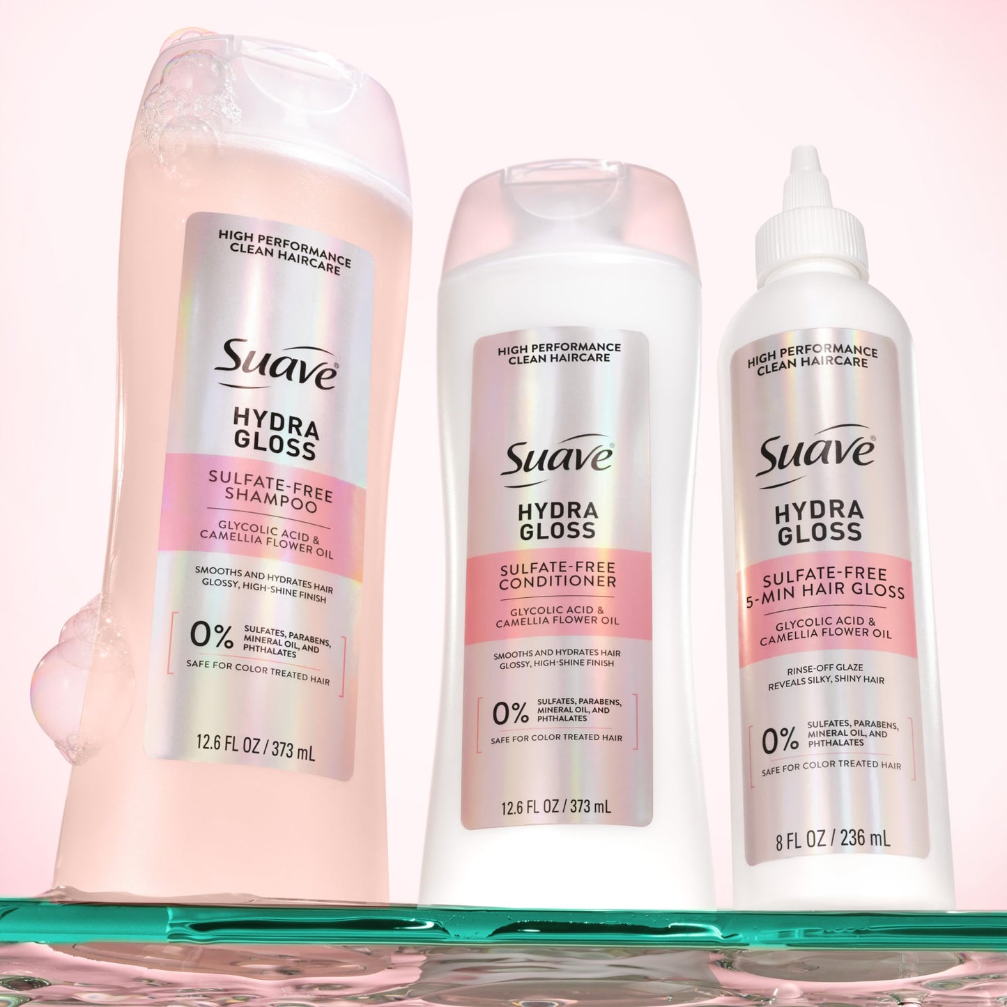 Suave Hydra Gloss Sulfate Free Conditioner with Glycolic Acid & Camellia Flower Oil for Hydrated, Smooth, Glossy Shine, 6 Count, 12.6 FL OZ