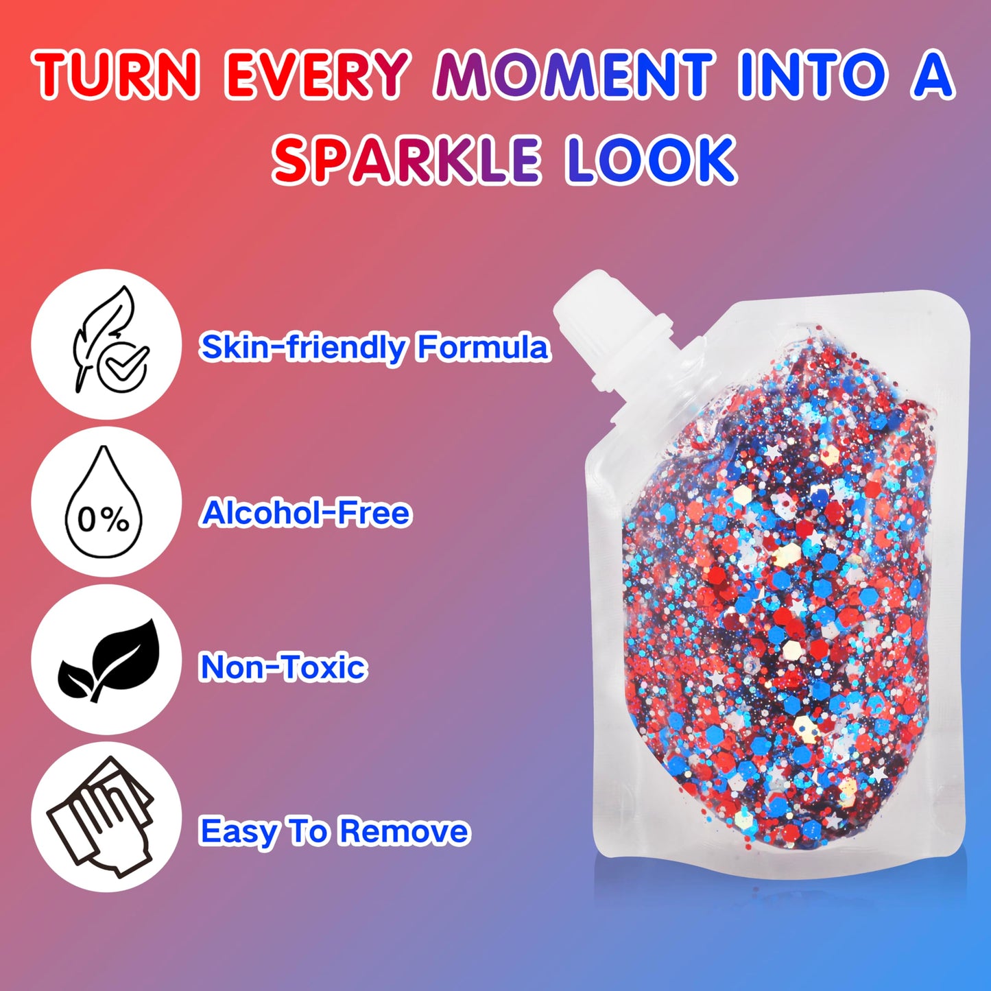 MEICOLY Red White and Blue Face Body Glitter Women Rave Accessories,4th of July Accessories Outfits for Women, Patriotic Pride Chunky Hair Glitter for Kids