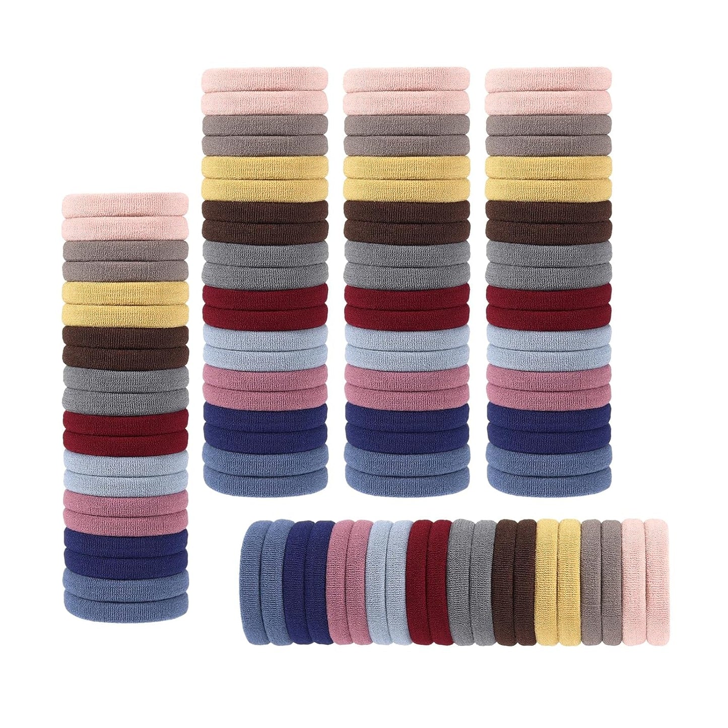 No Damage Solid Hair Ties - 100 Pack Colorful Ponytail Holders for Thick Hair | Soft Elastic Bands (Mix Light)
