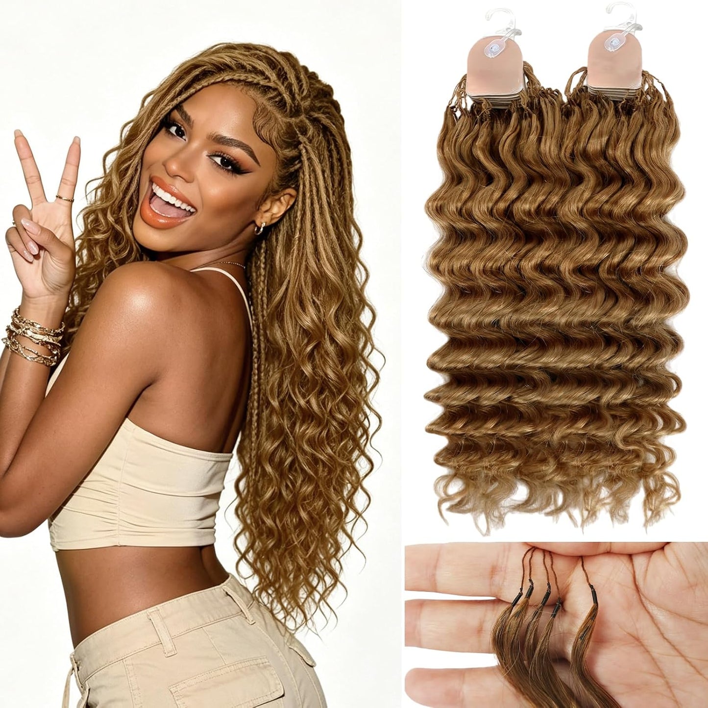 Human Crochet Hair for Black Women - 16 Inch Deep Wave Crochet Hair | Lightweight, Natural Look, 100 Strands