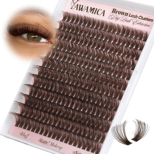 Dark Brown Lash Clusters - 80D Fluffy Wispy Volume Eyelash Extensions | D Curl 10-18mm, 240PCS for Natural Glam Look