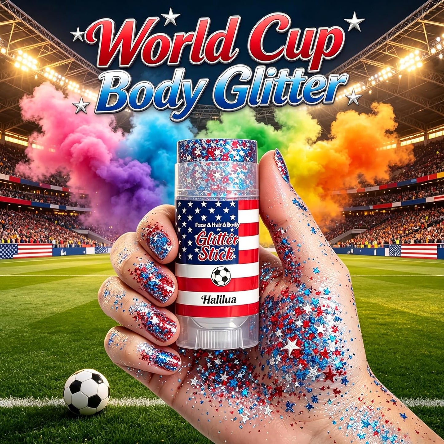 Patriotic 4th of July Glitter Stick - Sparkling Red, White & Blue Face & Body Glitter for Independence Day Celebrations | Perfect for Women & Kids