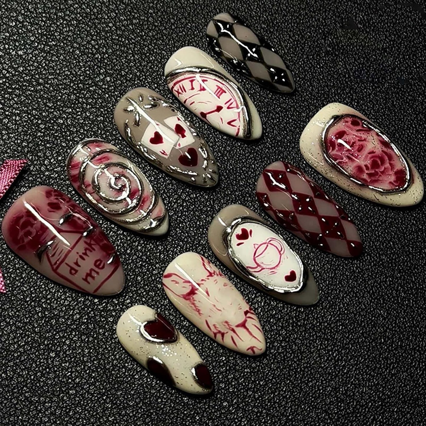 Press-On Nails - 24Pcs Medium Almond Beach Flower Design | Full Cover Acrylic with Shell & Starfish Rhinestones
