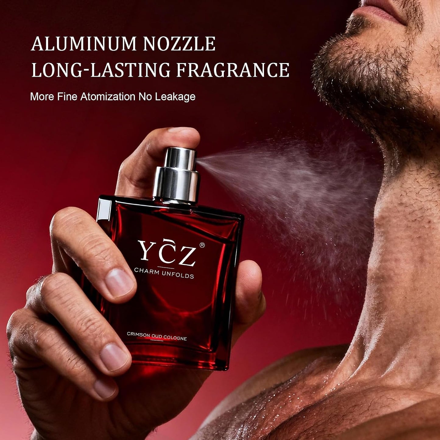 Ycz Crimson Oud Cologne for Men - Long-Lasting Oriental Woody Eau De Parfum | 1.7oz with Rose, Raspberry, Papyrus & Amber