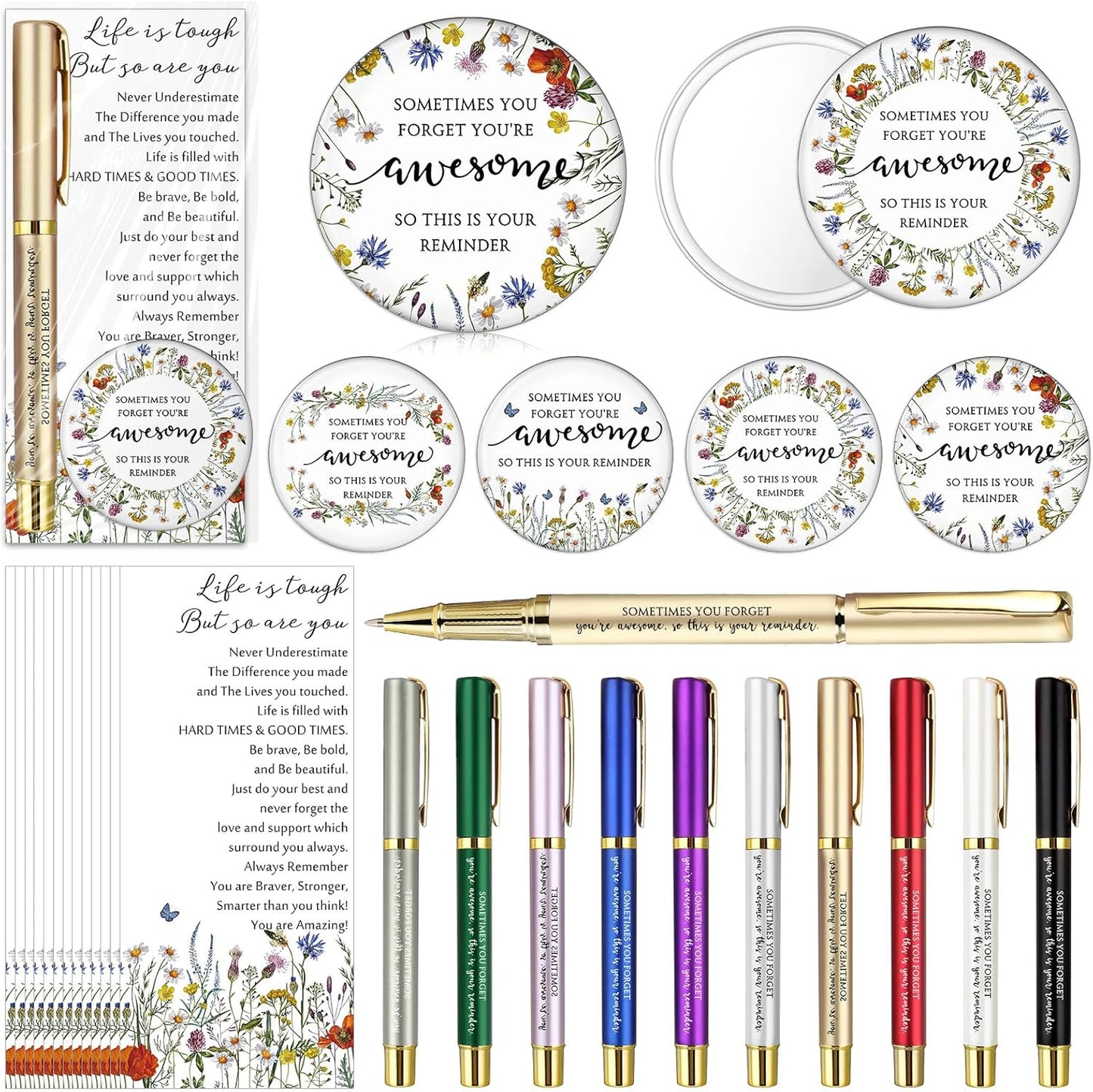 Inspirational Gifts for Women - 20 Sets Mini Compact Mirrors & Positive Pens | Perfect for Graduation, Nurses, Teachers & Coworkers