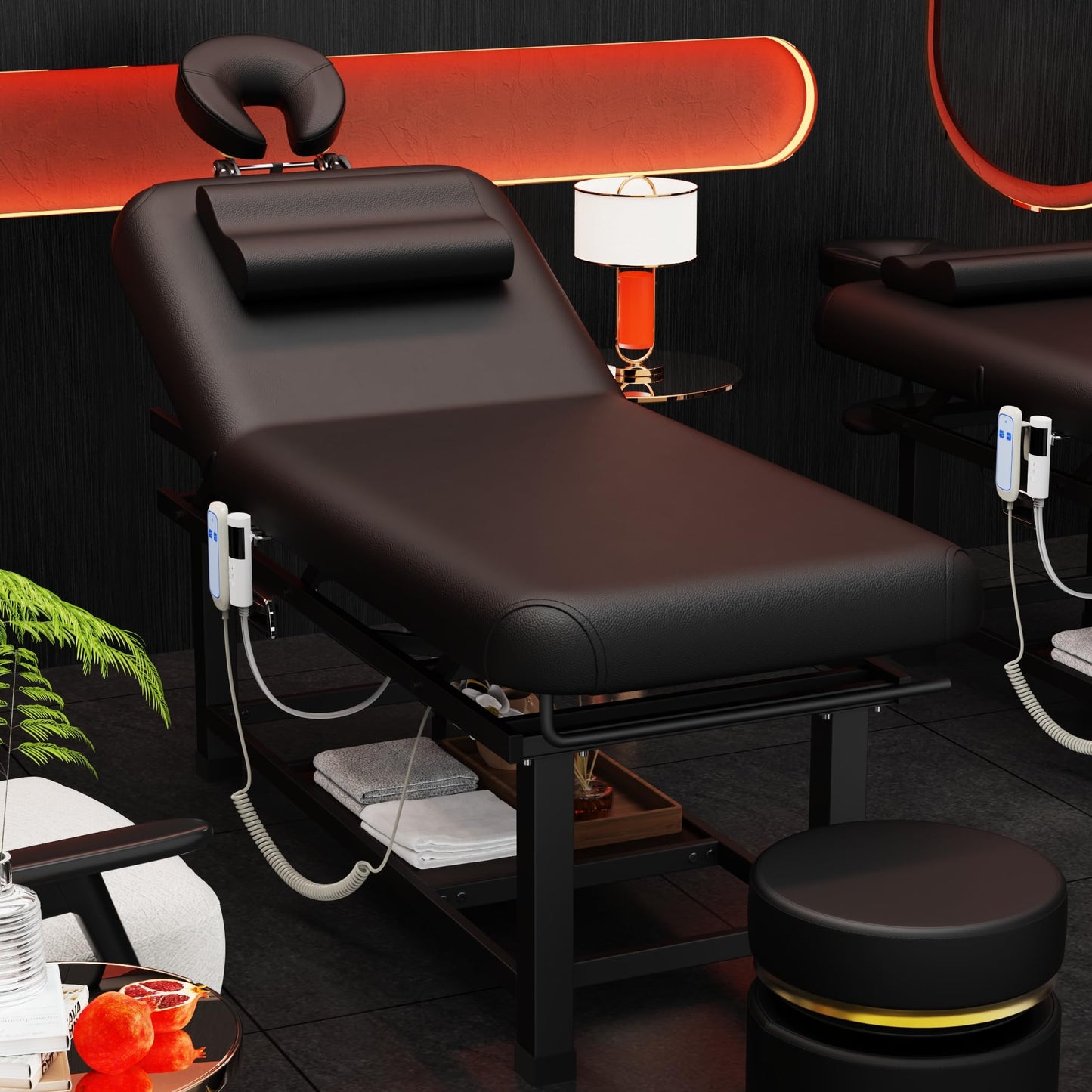 pouseayar Heavy Duty Electric Stationary Massage Table with Heating Function, Backrest Adjustable and Storage Space for Treatment/Medical Spa/Facial/Beauty/Massage Bed - 30 x 75 - Black