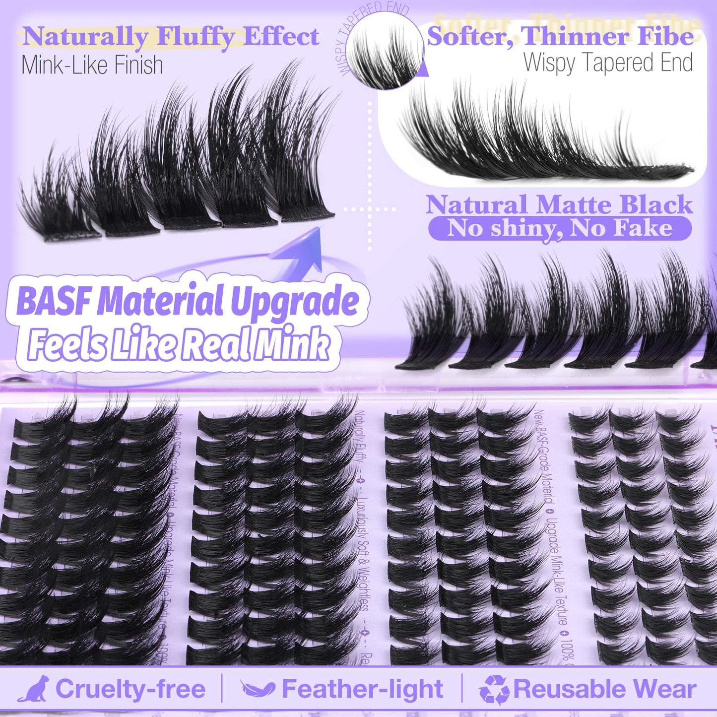 Mink Lash Clusters Fluffy Eyelash Clusters Wispy 10-16mm Individual Lashes CD Curl Manga Cluster Eyelash Extensions Soft Matte Black Cluster Lashes DIY Lash Extensions by Yawamica