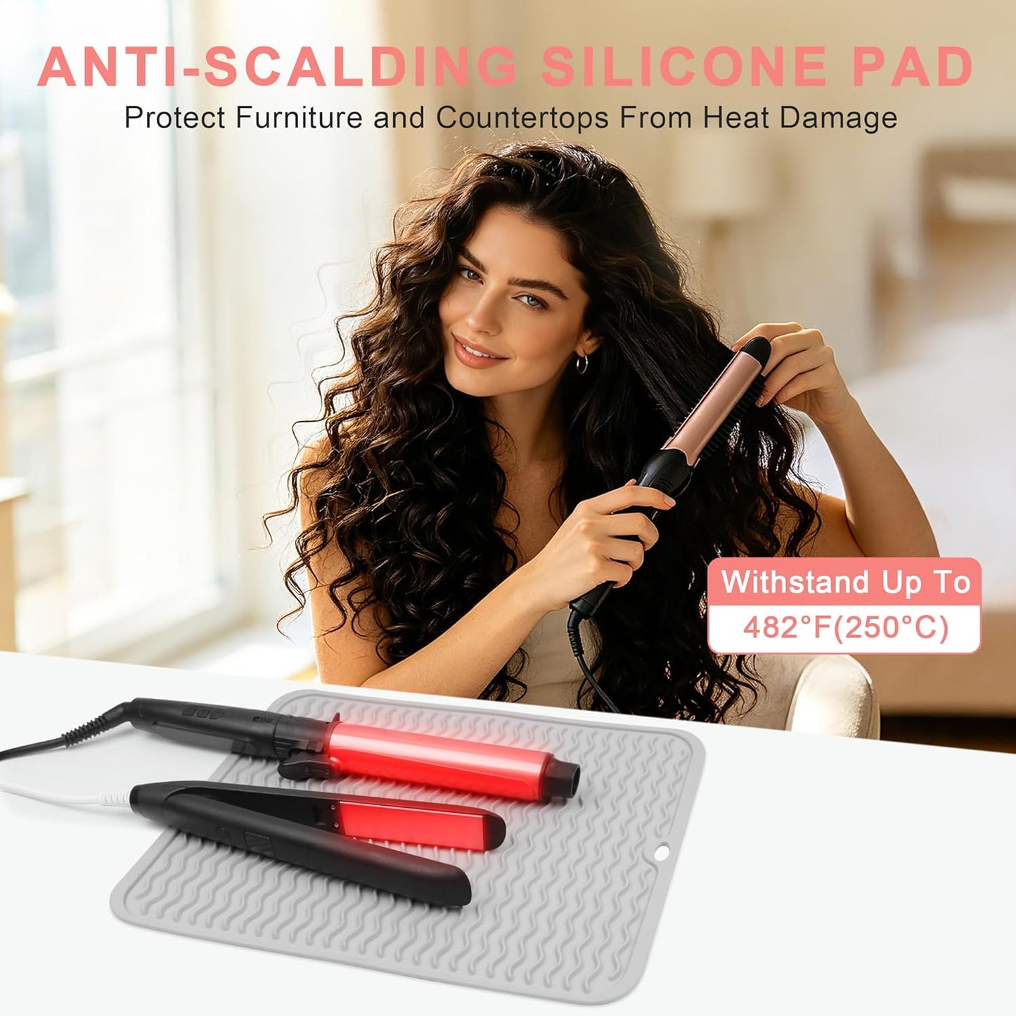 Heat Resistant Silicone Mat for Curling Irons & Hair Tools - Portable Vanity Cover (14.2" x 11.0")
