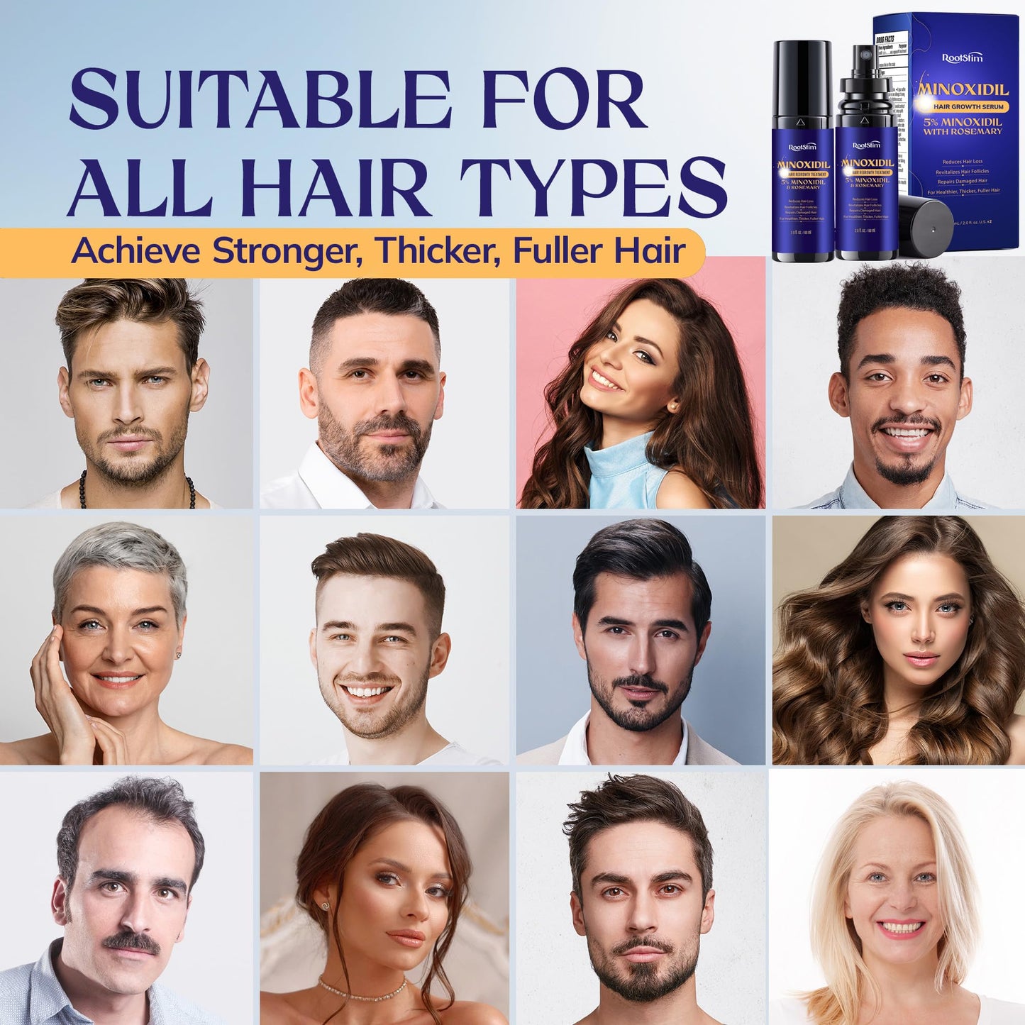 5% Minoxidil Hair Growth for Men and Women: 2-Pack Extra Strength Minoxidil Hair Loss Treatment Serum with Rosemary for Faster Stronger Thicker Hair Growth - 60ML Each