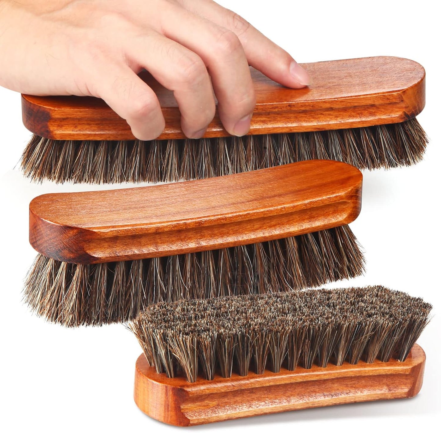 Horsehair Shoe Brush Kit - 4 Pcs Leather & Suede Cleaning Brushes with Microfiber Gloves | Shoe Care Essentials