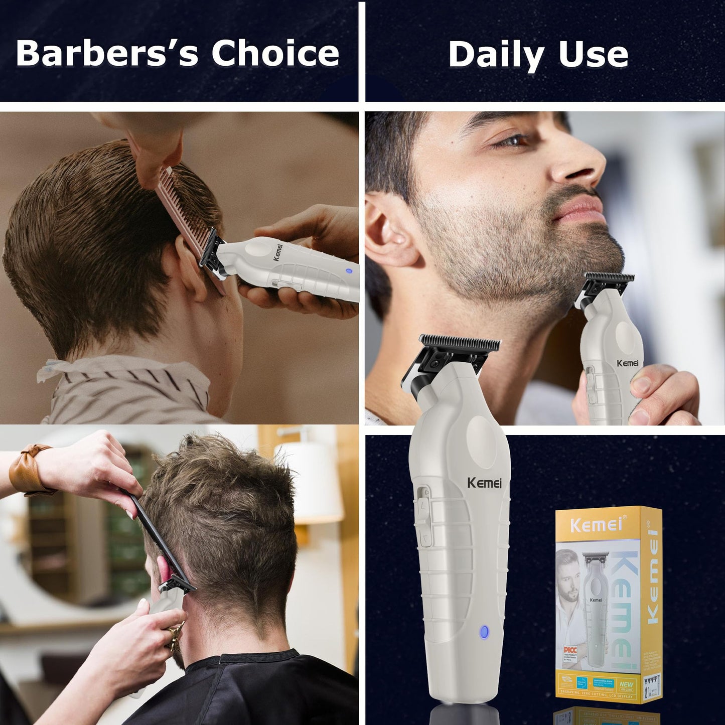 KEMEI PG2299 Beard & Hair Trimmer for Men Professional, Zero Gapped Hair Clippers for Men Cordless Trimmers for Barbers, Gray
