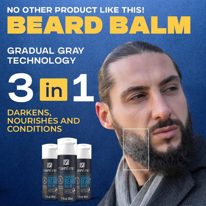 MENFIRST Darkening Beard Balm for Men with Sensitive Skin – Gray & White Hair Reducing Leave-In Conditioner with Keratin, Collagen & Vit. E – Dark Shades – 1 Fl Oz (Pack of 1)