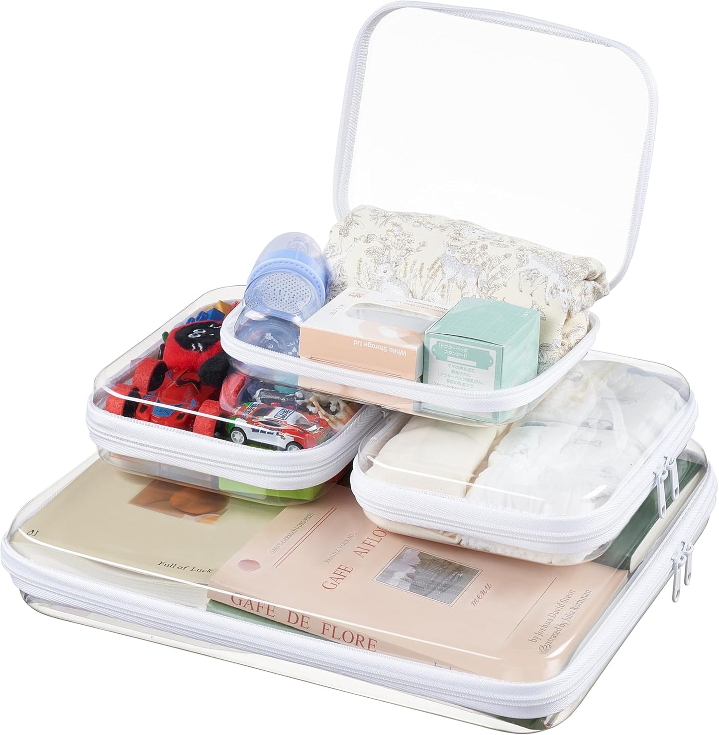 Clear Hard Shell Zipper Pouches - 3-Pack Medium Storage Bags for Purse, Diaper Bag & Travel Essentials | Durable Design