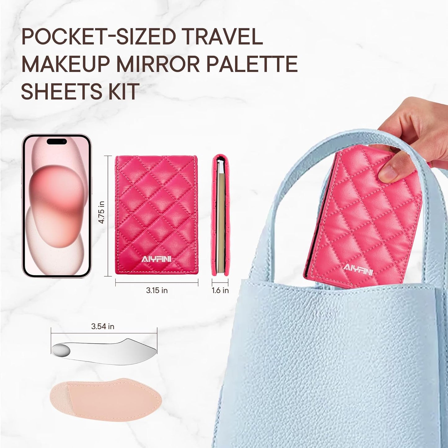 Pocket Makeup Palette Mirror - 100 Disposable Sheets & Spatula | Travel Toiletry Essentials for Makeup Artists
