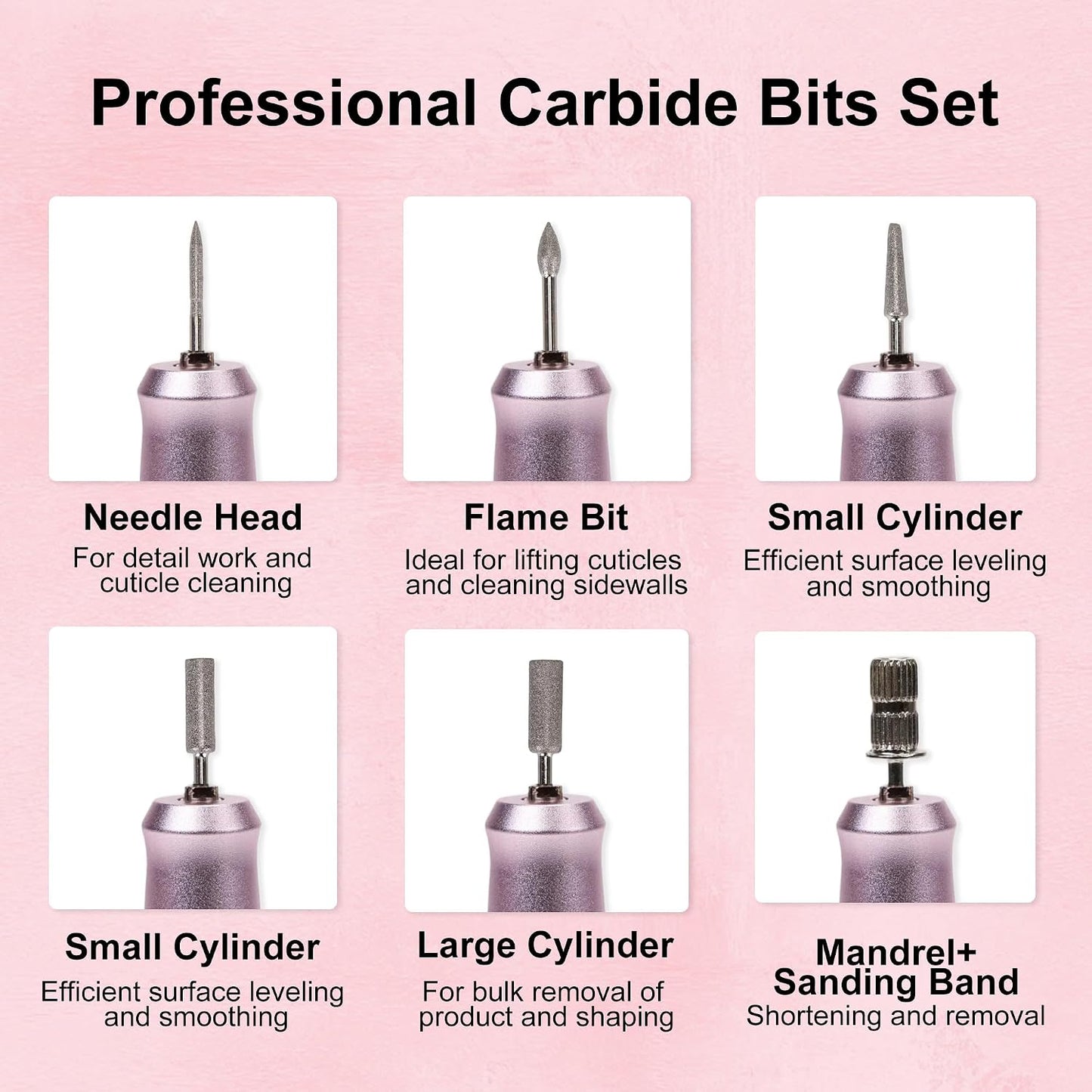 Cordless Electric Nail Drill - Professional Rechargeable Nail File Machine for Acrylic & Gel Polish | Portable Pink Manicure Kit