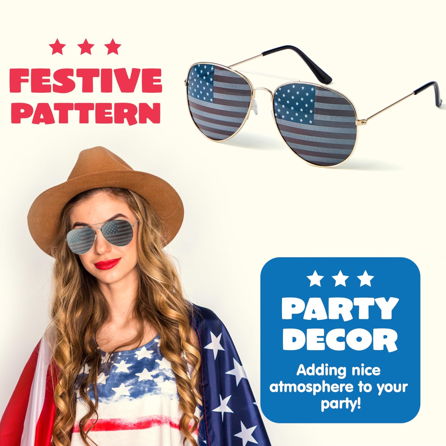 JOYIN 3 Pcs July 4th American Flag Sunglasses, Fourth of July Patriotic Sunglasses with Gold Silver and Black Frame, Red White Blue American Glasses for 4th of July Accessories, Party Favor