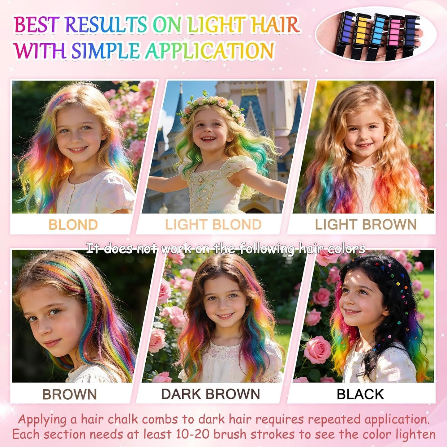 Vibrant Temporary Hair Chalk Combs - 10 Festive Colors | Washable & Quick Dry for Parties