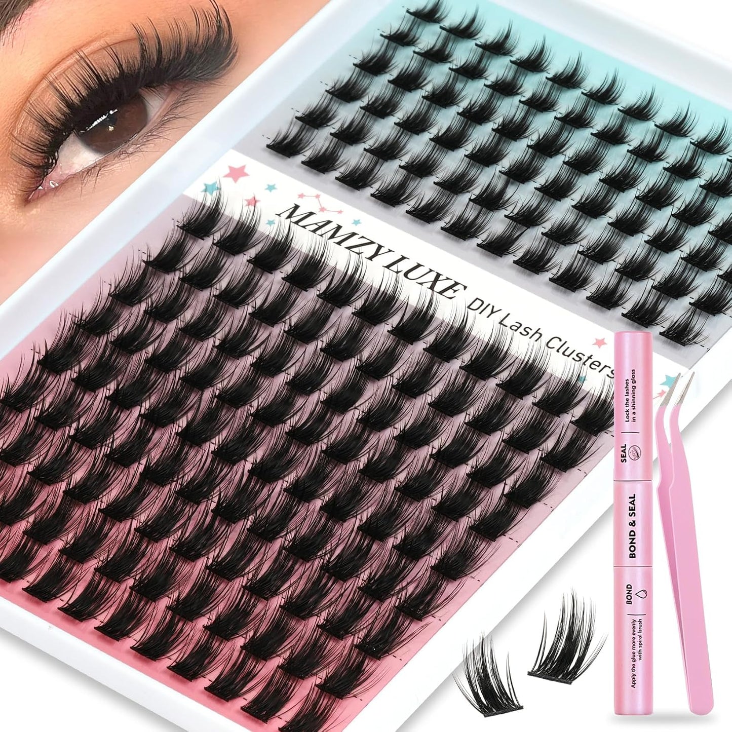 Lash Clusters Kit - 708 Pcs Individual Eyelash Extensions | 30D-100D Wispy Lashes with Bond, Seal & Tweezers - 10-16mm Mix