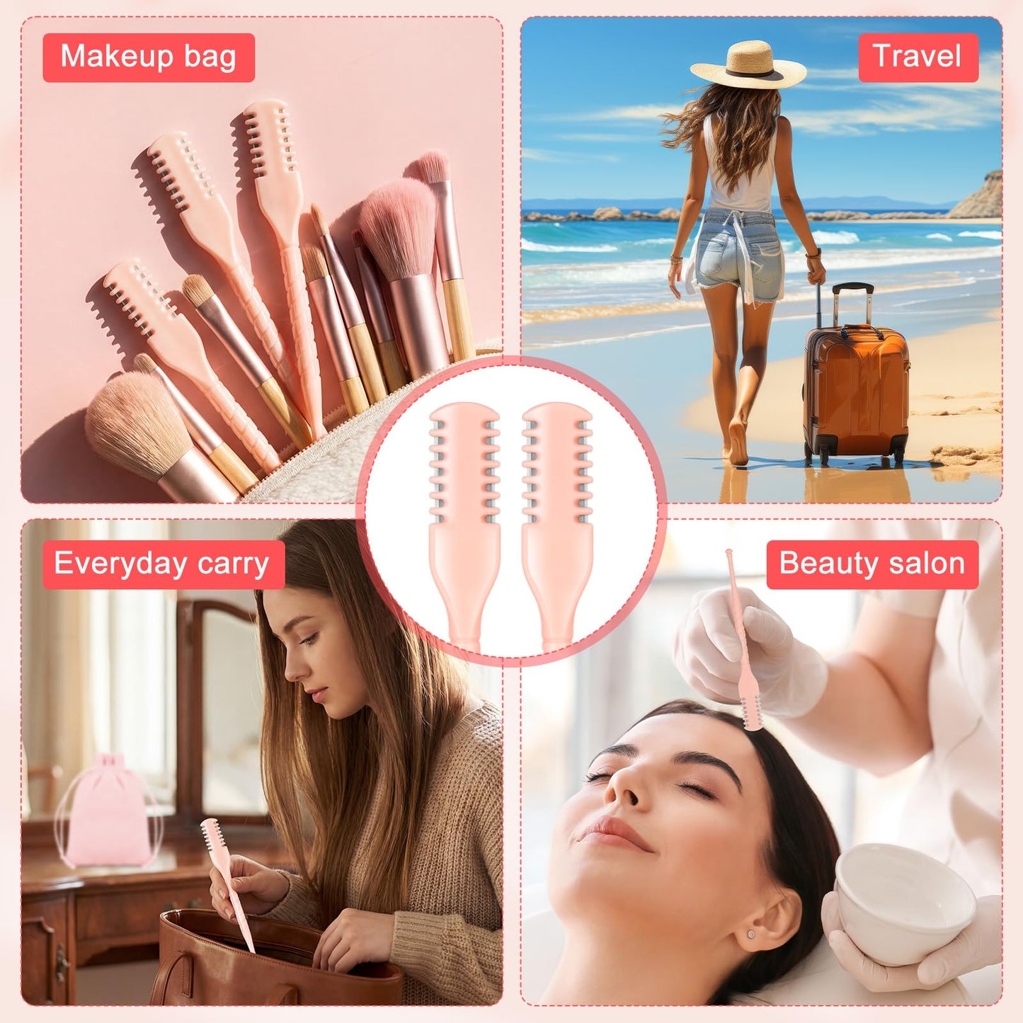 Lothee 50 Pcs Manual Nose Hair Trimmer, Nasal Hair Cutter Bulk for Women, Portable 360 Rotating Nose Hairs Remover Tools for Home, Travel and Beauty Salon, Velvet Storage Bag(Pink)
