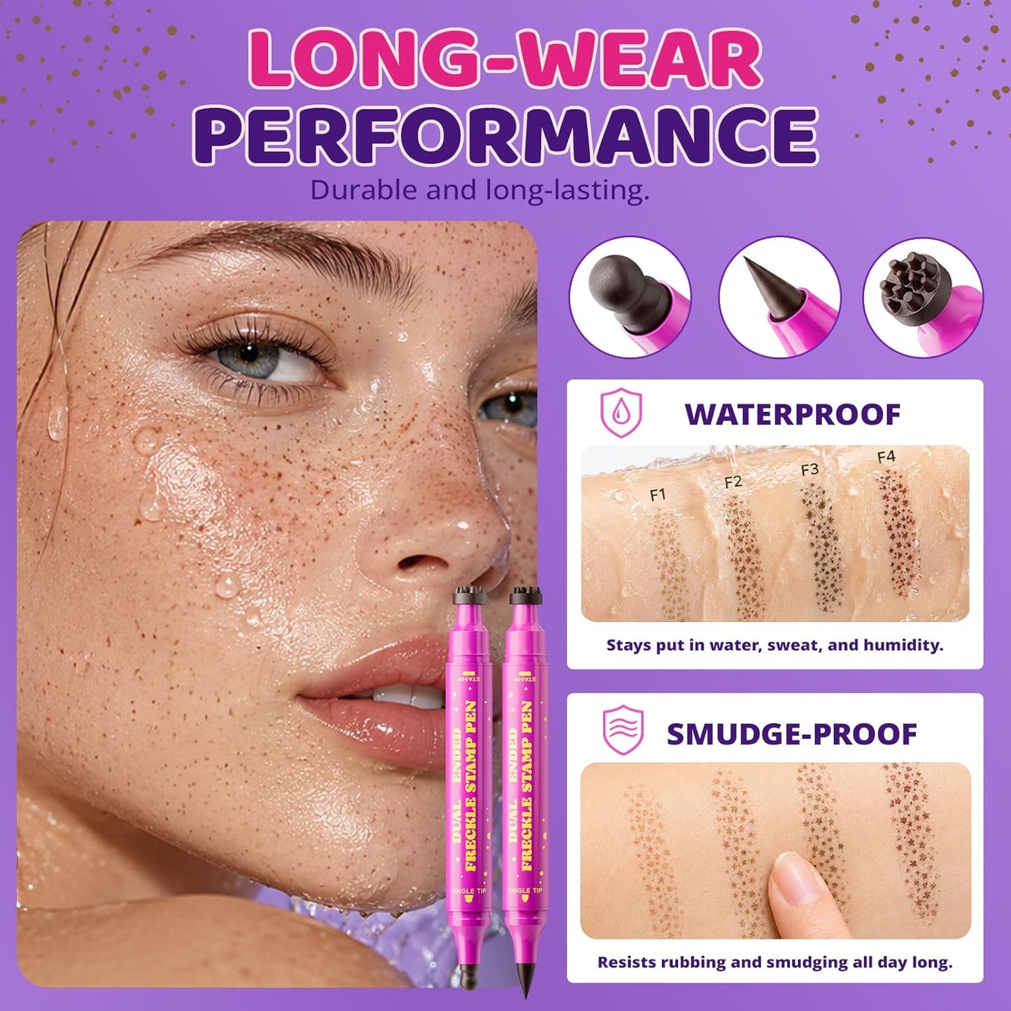 Freckle Stamp Pen - Dual-Ended Soft Sponge & Precision Tip for Realistic Faux Freckles | Waterproof Long-Lasting Marker (Soft Warm Brown)