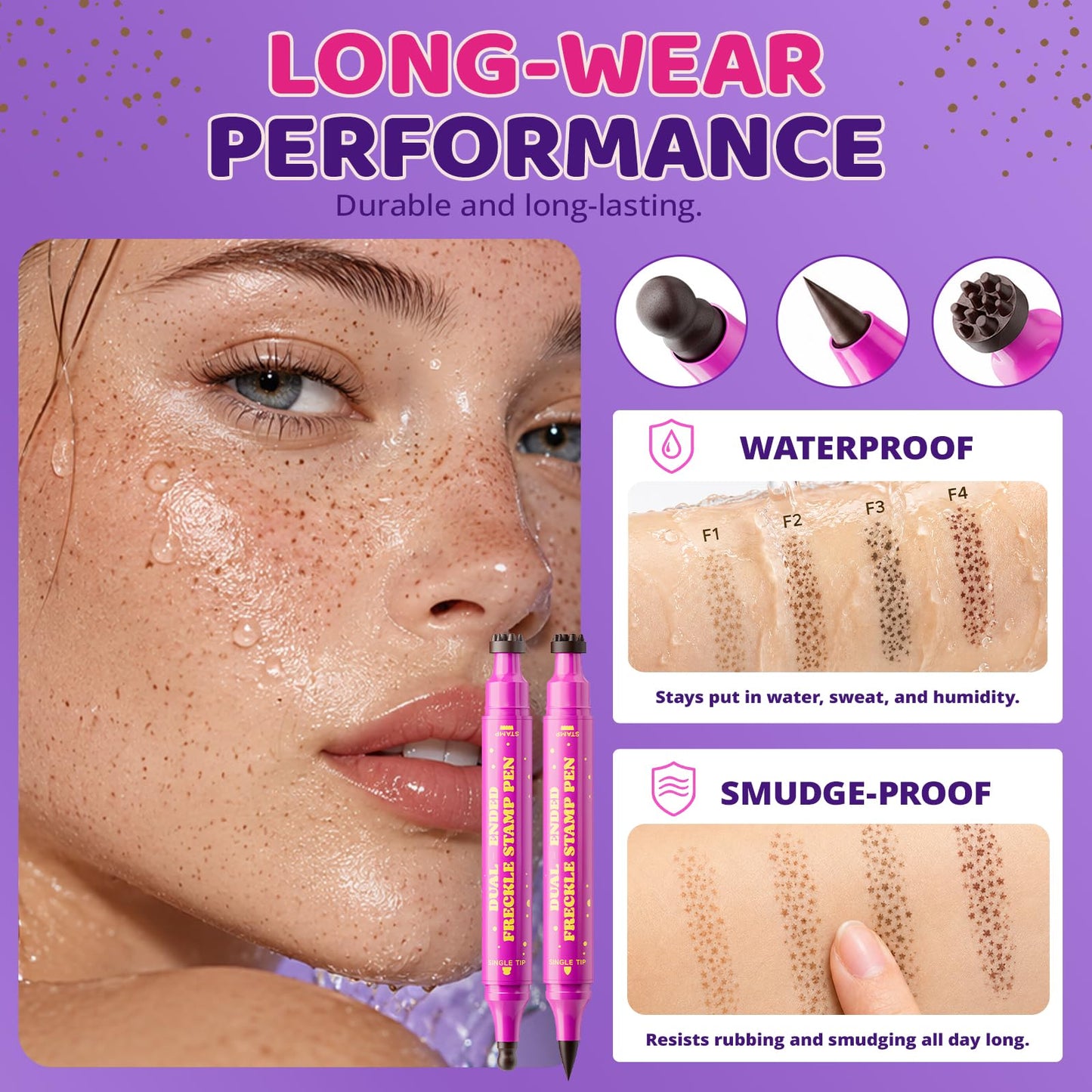Dual-Ended Freckle Pen, Sponge Stamp & Precision Tip,01 Beige Brown