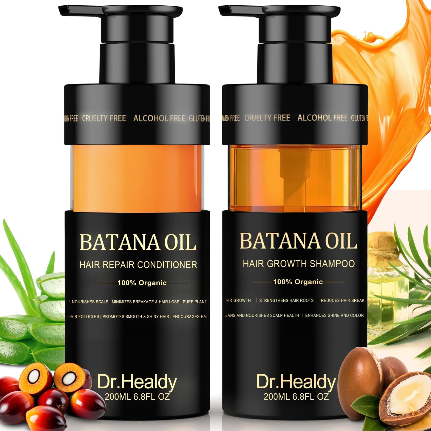 Dr. Healdy Batana Oil Shampoo and Conditioner Set - for Hair Growth,Thickening & Hydration,Sulfate Free - Fights Hair Loss & Clarifies Scalp -Root Activator Shampoo for Men (6.8 Fl Oz×2)
