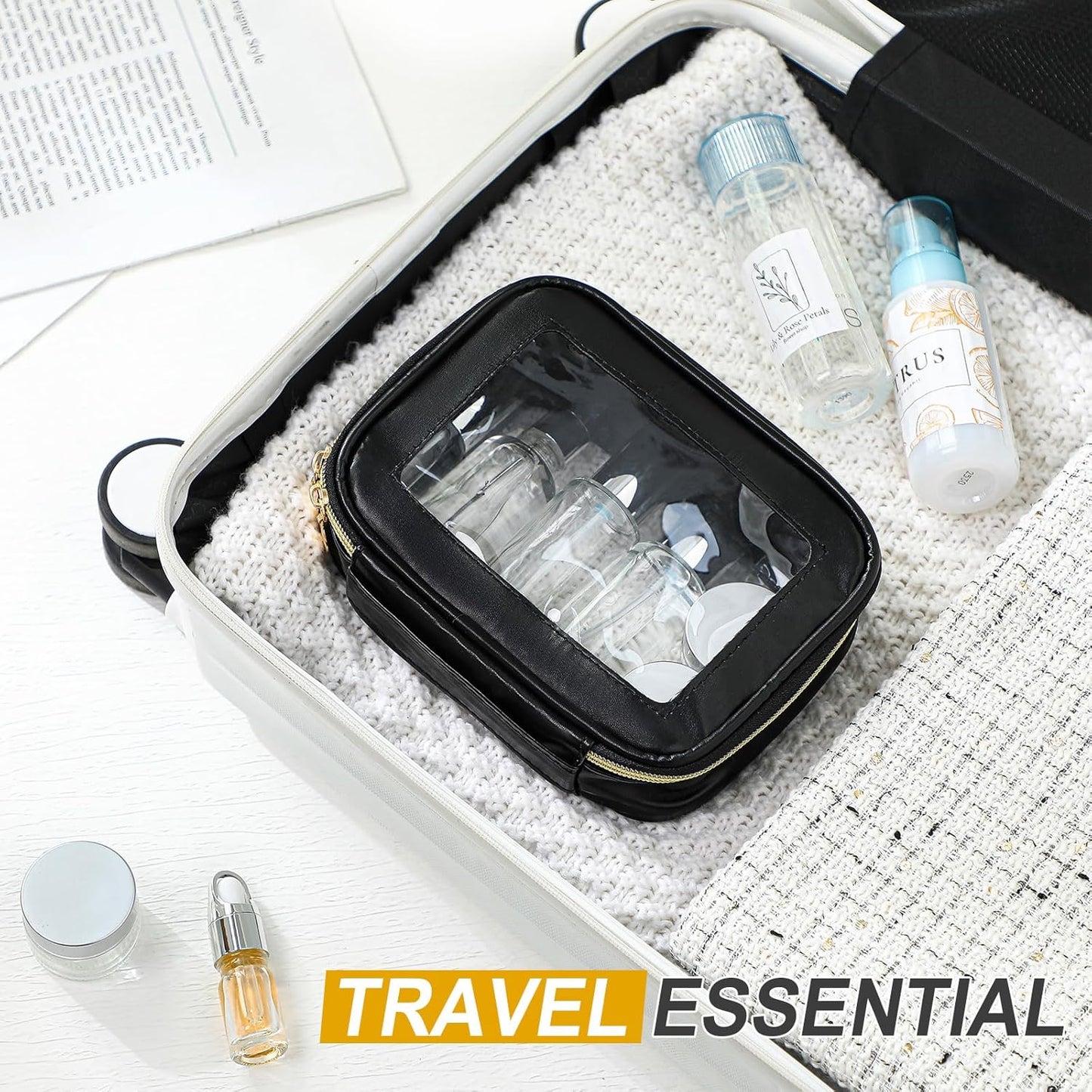 Glass Skincare Travel Containers Set - 13 Pcs Mini Makeup Bottles with Pump Spray & PU Leather Bag | Silver