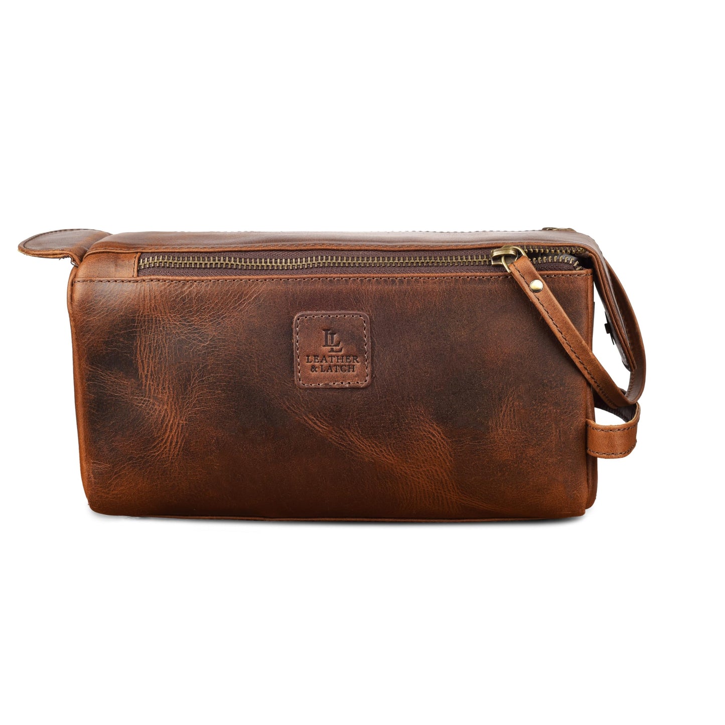 Full Grain Leather Toiletry Kit for Men & Women – Travel Toiletries & Shaving Bag Organizer, Water-Resistant Grooming Case for Bathroom, Makeup & Cosmetic Storage - Rustic Brown