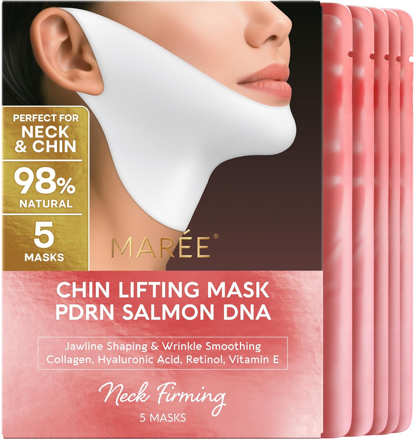 V Line Lifting Mask - 24K Gold Deep Collagen Face Mask for Women | Neck Tightening & Firming, Jawline Shaper with Retinol & Hyaluronic Acid