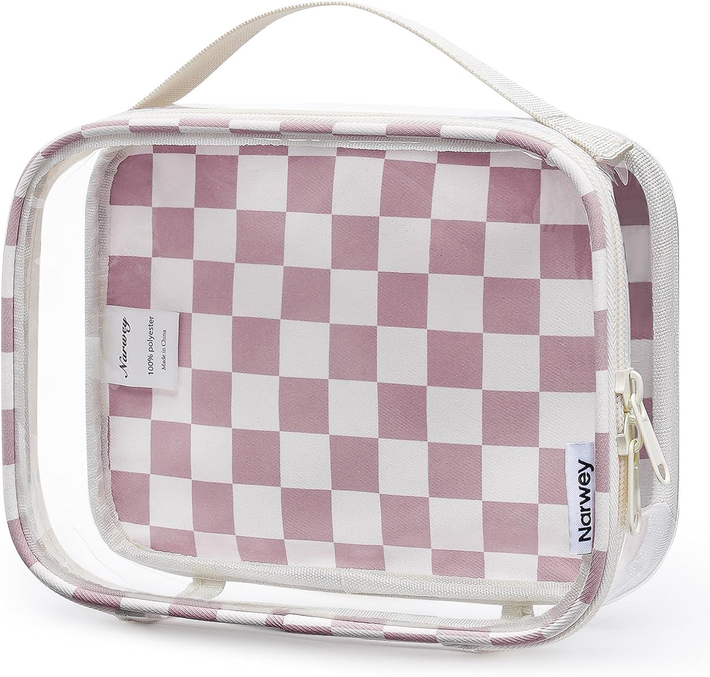 Clear Toiletry Bag - TSA Approved Waterproof PVC Makeup Organizer | Compact Quart Size (Greyish Blue Stripe)